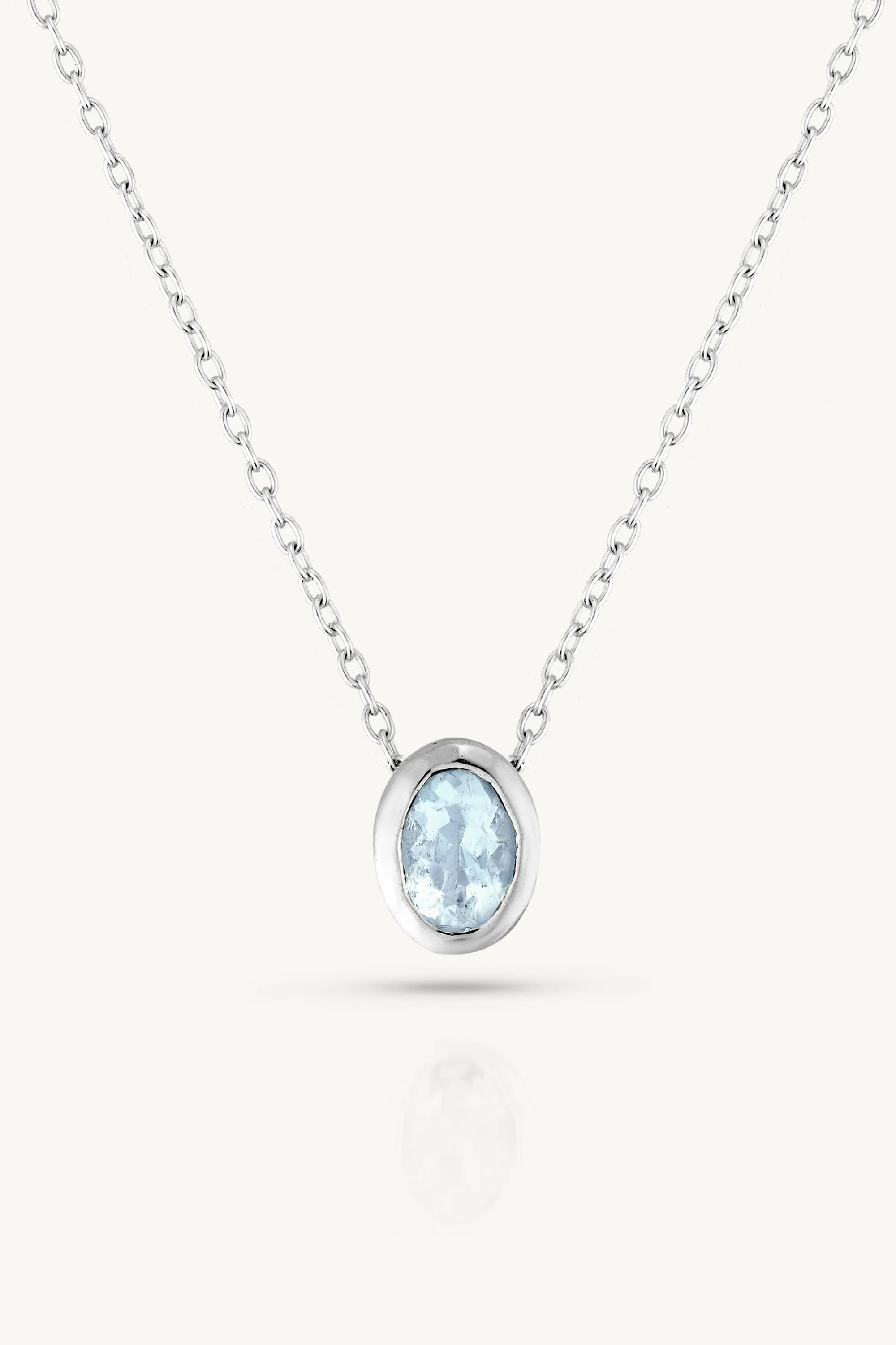 March Aquamarine Silver Oval Birthstone Necklace