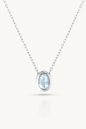 March Aquamarine Silver Oval Birthstone Necklace