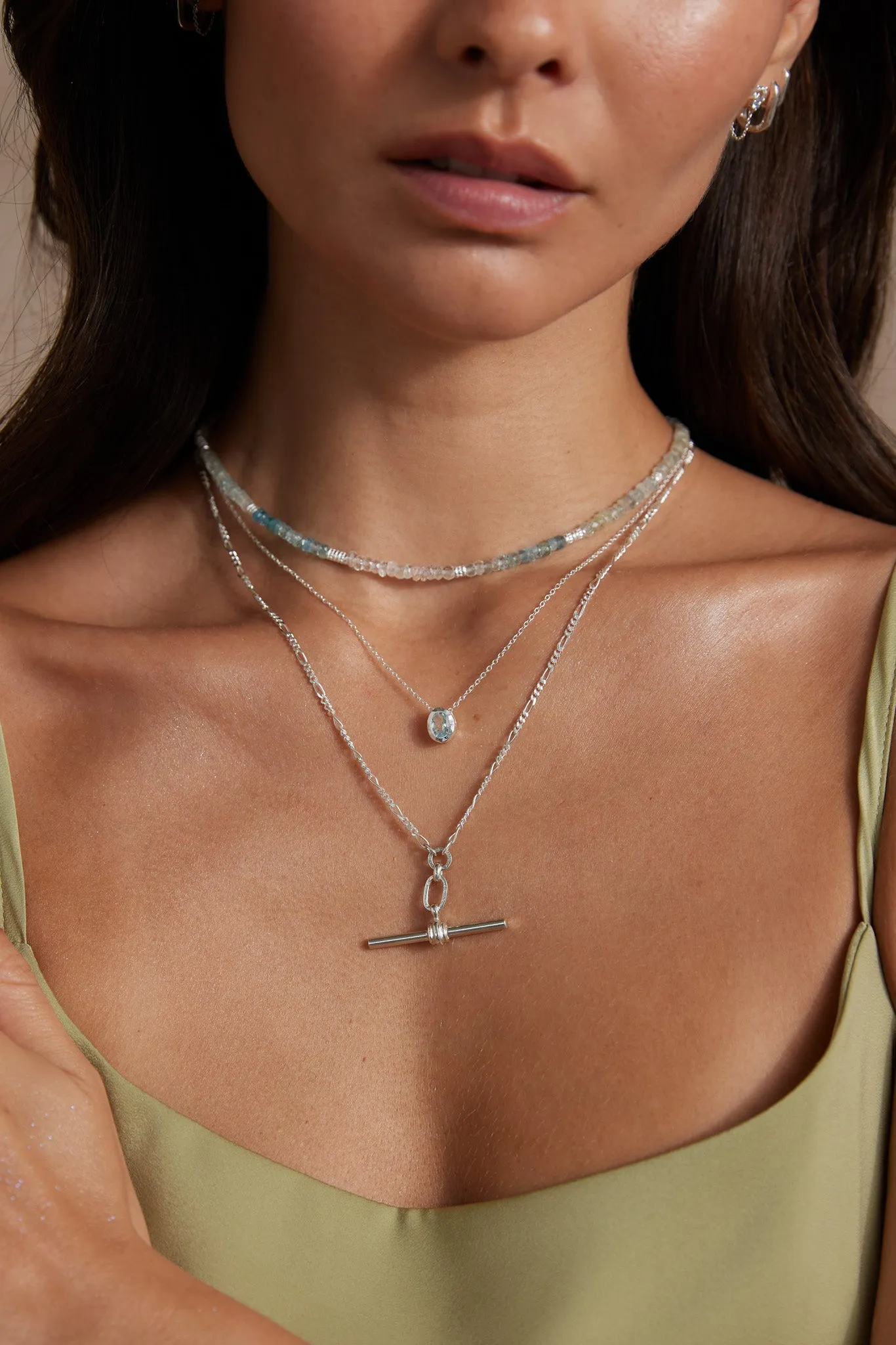 March Aquamarine Silver Oval Birthstone Necklace
