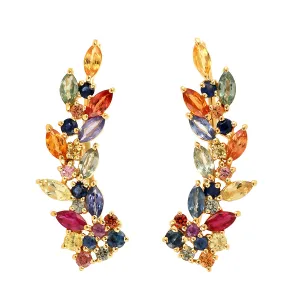 Marquise Cut Multicolor Sapphire Designer Ear Climber Earrings In Gold