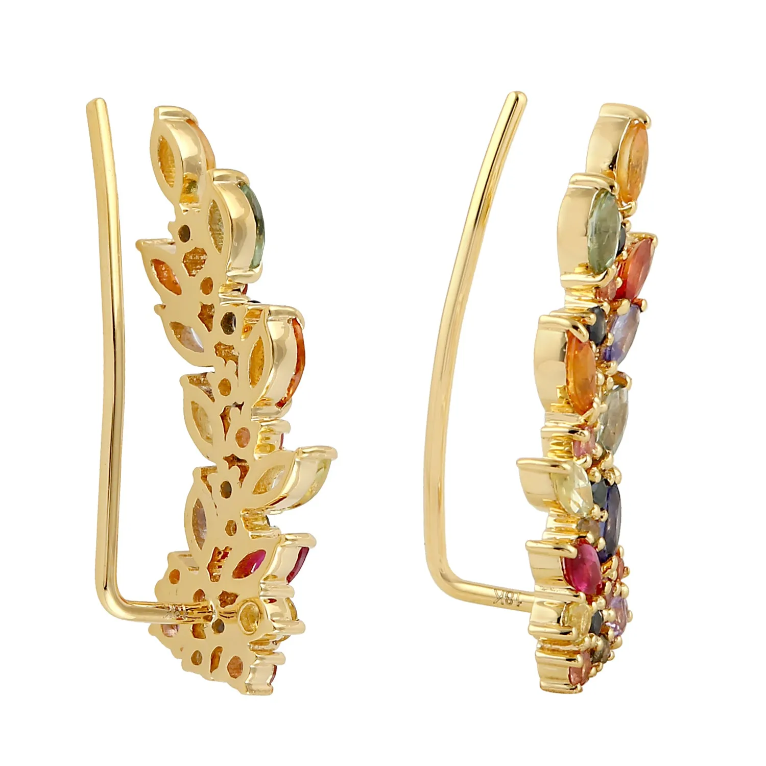 Marquise Cut Multicolor Sapphire Designer Ear Climber Earrings In Gold