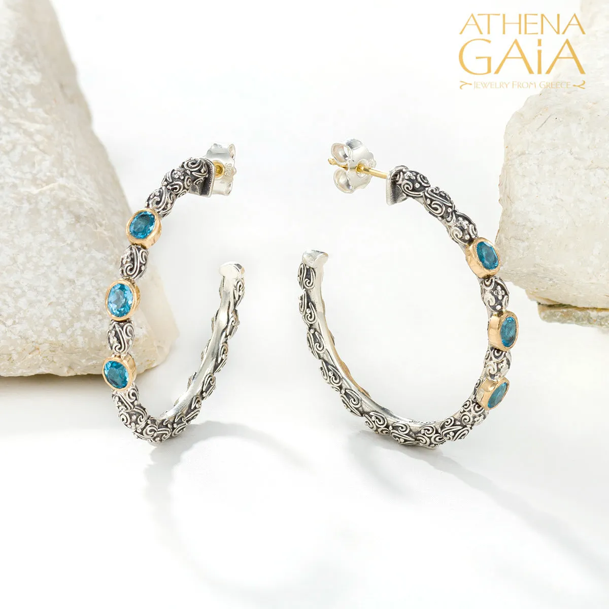 Meadow Breeze Triple Oval Stone Hoop Earrings