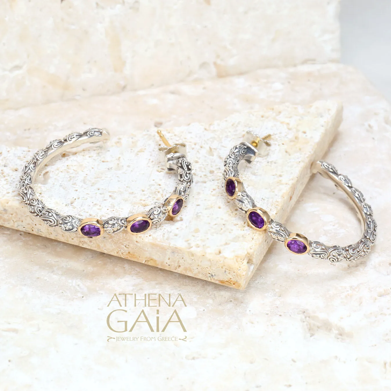 Meadow Breeze Triple Oval Stone Hoop Earrings