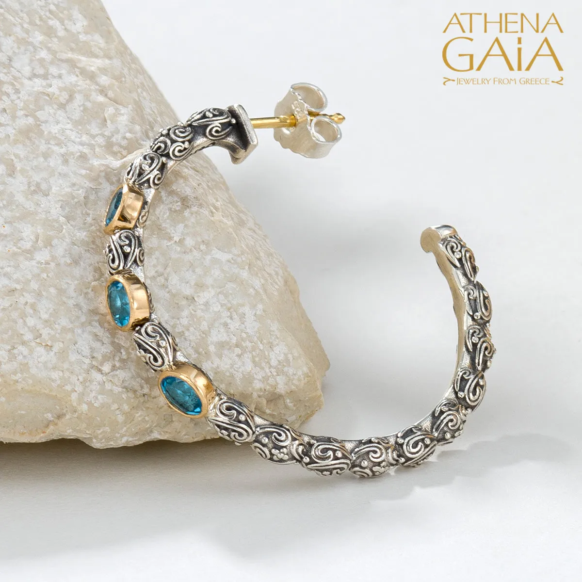 Meadow Breeze Triple Oval Stone Hoop Earrings