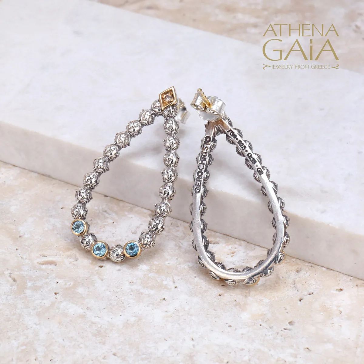 Meadow Breeze Triple Round Stone Drop Stud Earrings