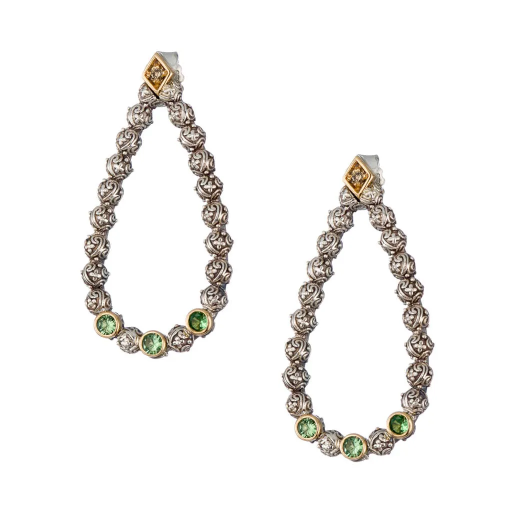 Meadow Breeze Triple Round Stone Drop Stud Earrings