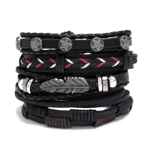 Men's Adjustable Punk Vintage PU Leather Bracelets Set