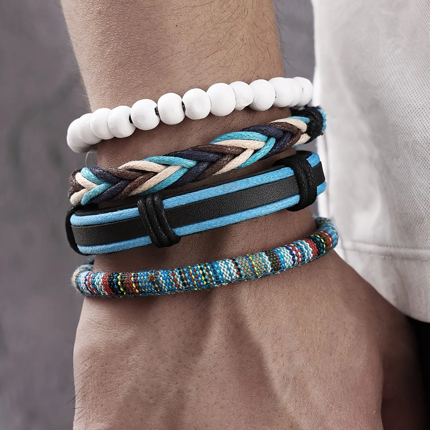 Men's Bold Leather Bracelet Set