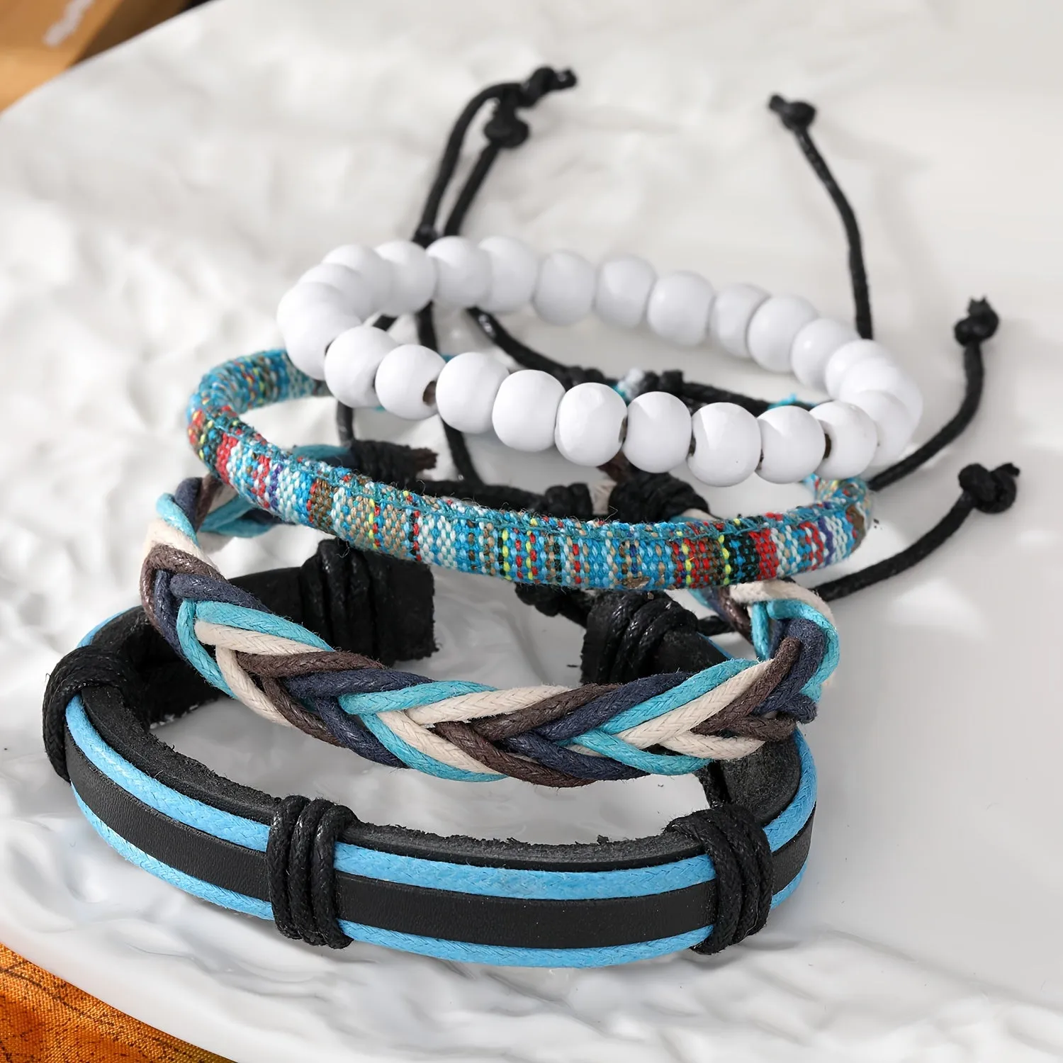 Men's Bold Leather Bracelet Set