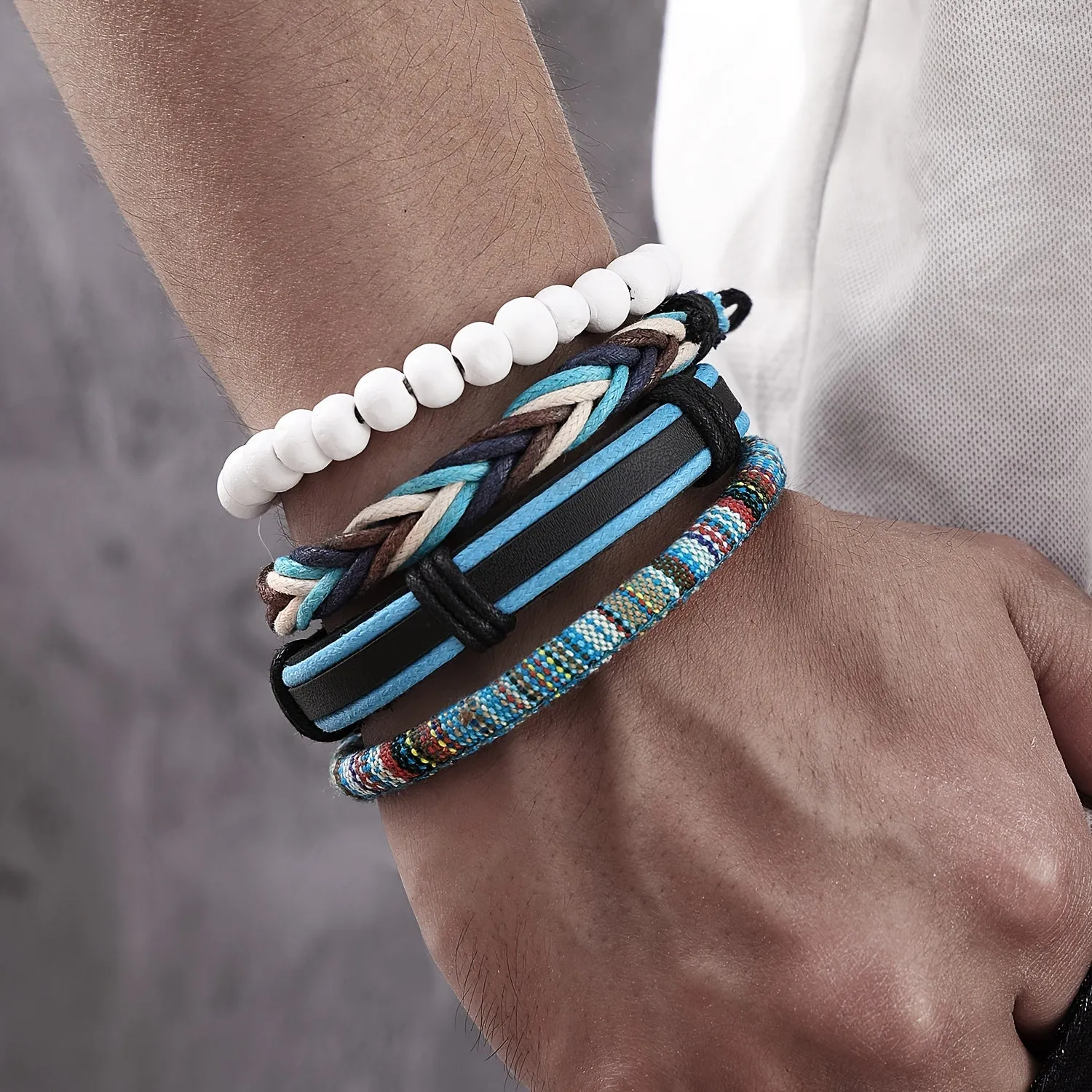 Men's Bold Leather Bracelet Set