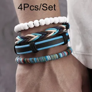 Men's Bold Leather Bracelet Set