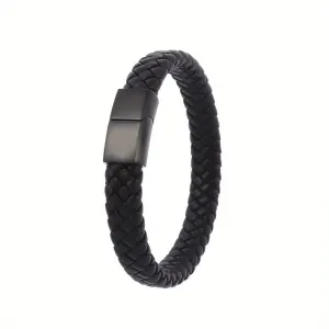 Men's Braided Leather Bracelet Charm Magnetic Buckle Sense Gift