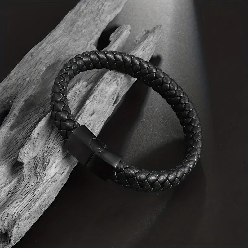 Men's Braided Leather Bracelet Charm Magnetic Buckle Sense Gift