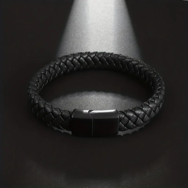 Men's Braided Leather Bracelet Charm Magnetic Buckle Sense Gift