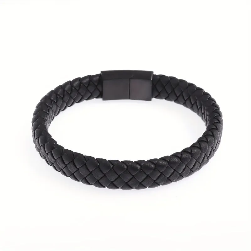 Men's Braided Leather Bracelet Charm Magnetic Buckle Sense Gift