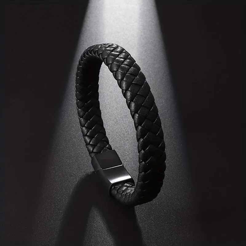 Men's Braided Leather Bracelet Charm Magnetic Buckle Sense Gift