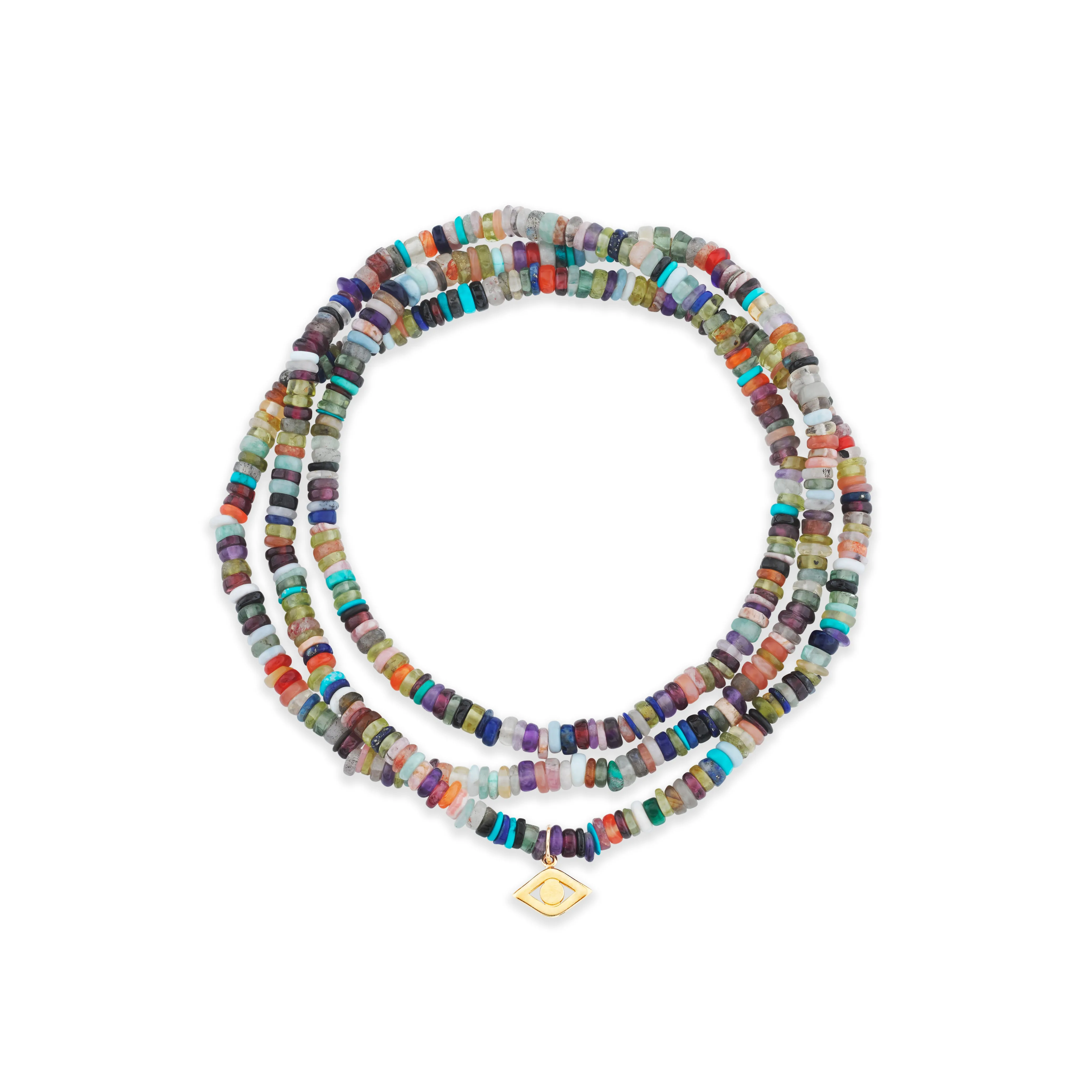 Men's Collection Pure Gold Eye on Rainbow Heishi Necklace