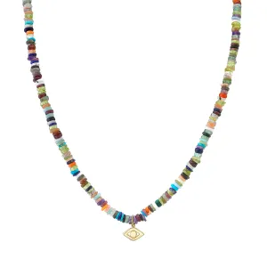 Men's Collection Pure Gold Eye on Rainbow Heishi Necklace