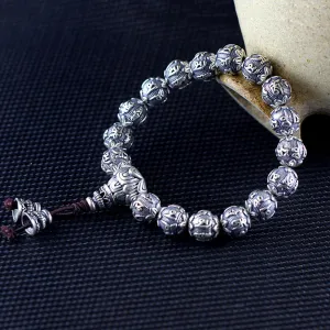 Men's Real Solid 925 Sterling Silver Bracelets Link Chain Beads Om Mani Padme Hum Luck Jewelry