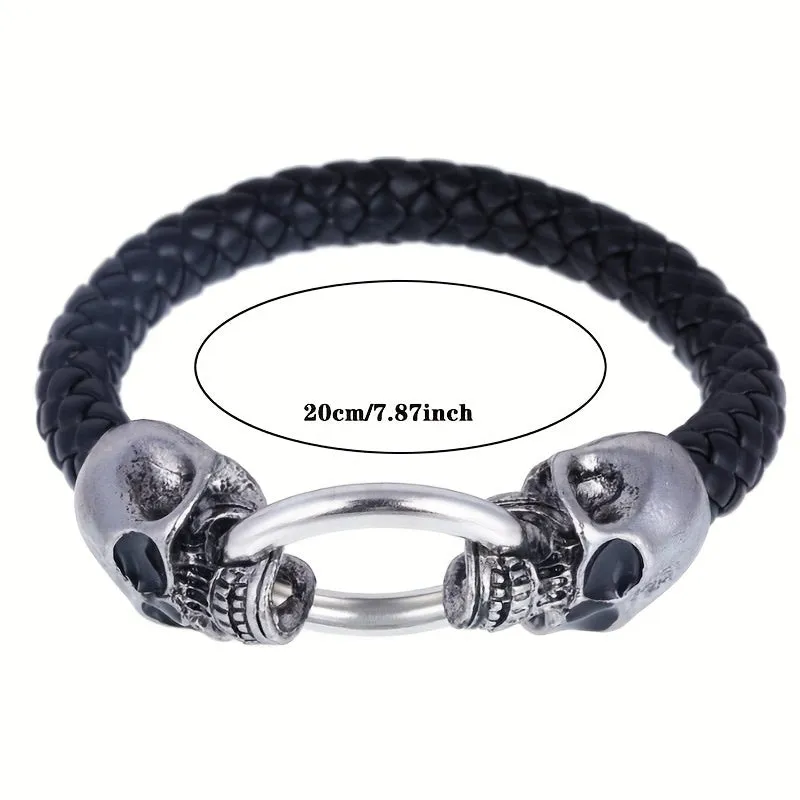 Men's Skull Braided Leather Gothic Bracelet