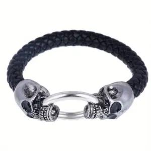 Men's Skull Braided Leather Gothic Bracelet