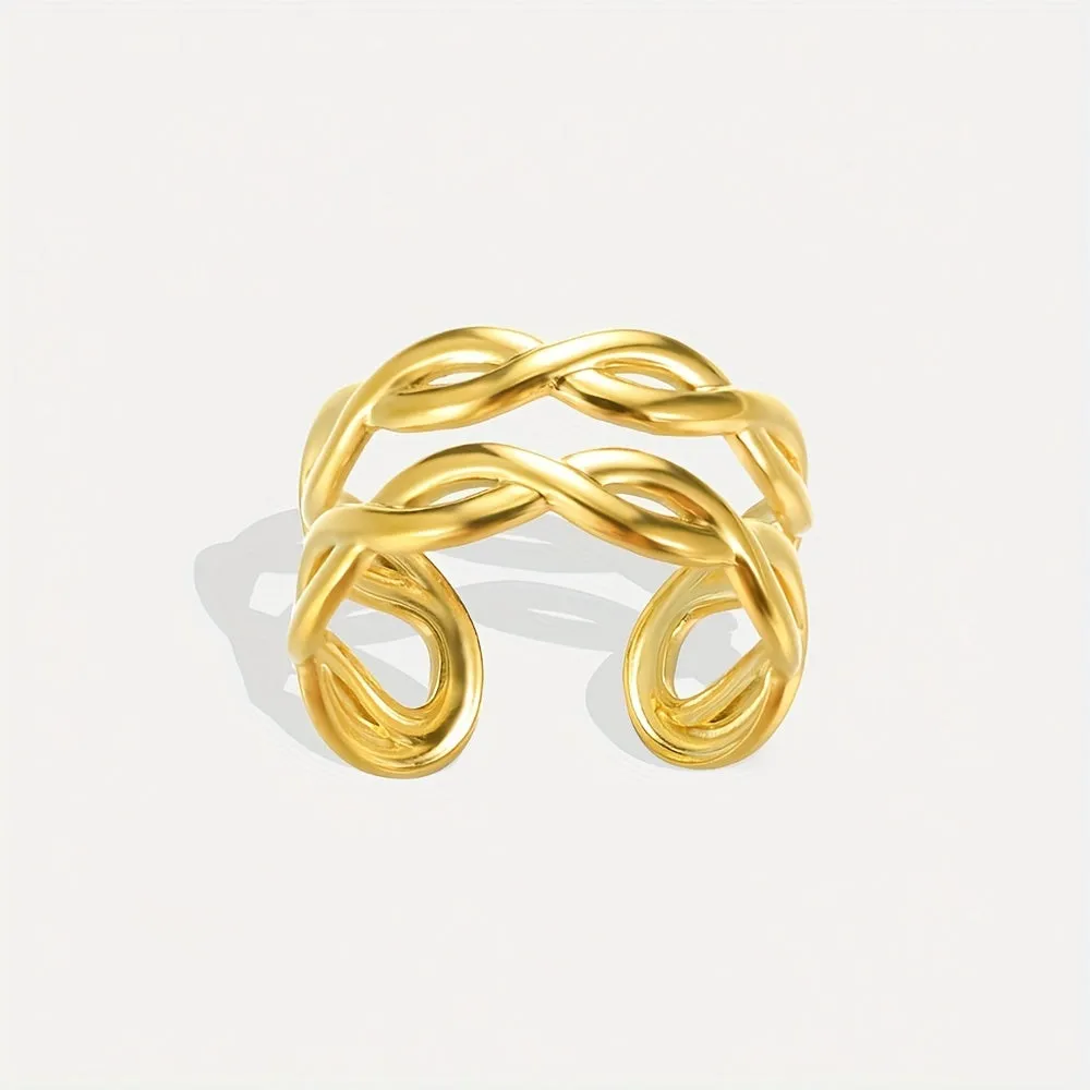 Men's Stainless Steel Double Layer Twisted Adjustable Opening Ring