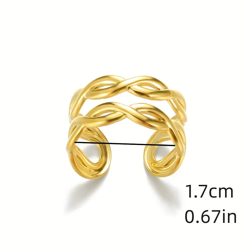 Men's Stainless Steel Double Layer Twisted Adjustable Opening Ring