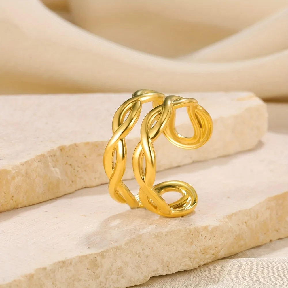 Men's Stainless Steel Double Layer Twisted Adjustable Opening Ring