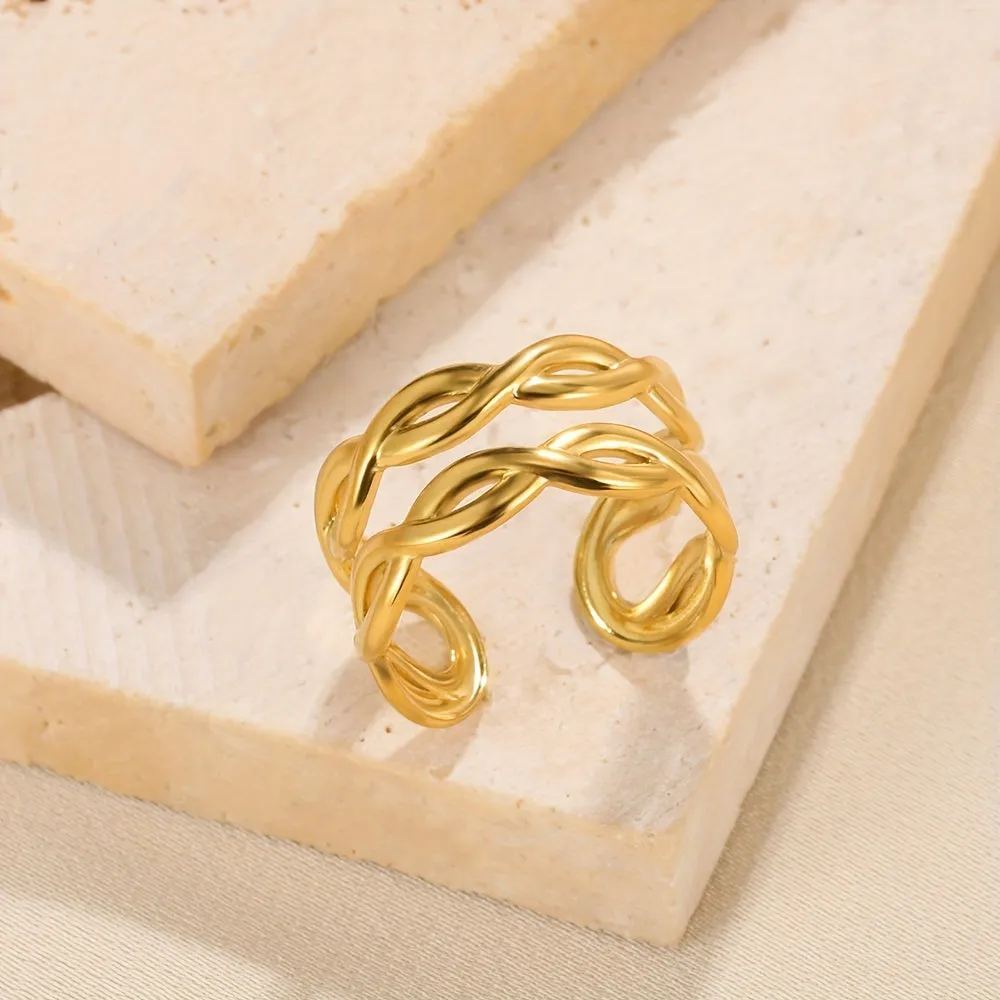 Men's Stainless Steel Double Layer Twisted Adjustable Opening Ring