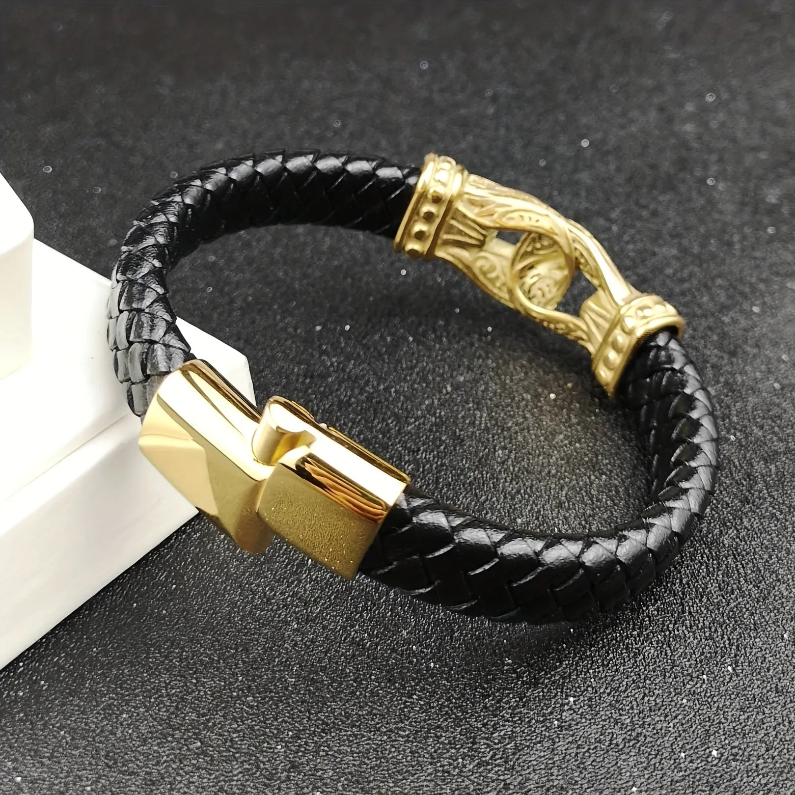 Men's Street Braided Titanium Steel Leather Bracelet