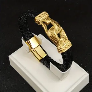 Men's Street Braided Titanium Steel Leather Bracelet