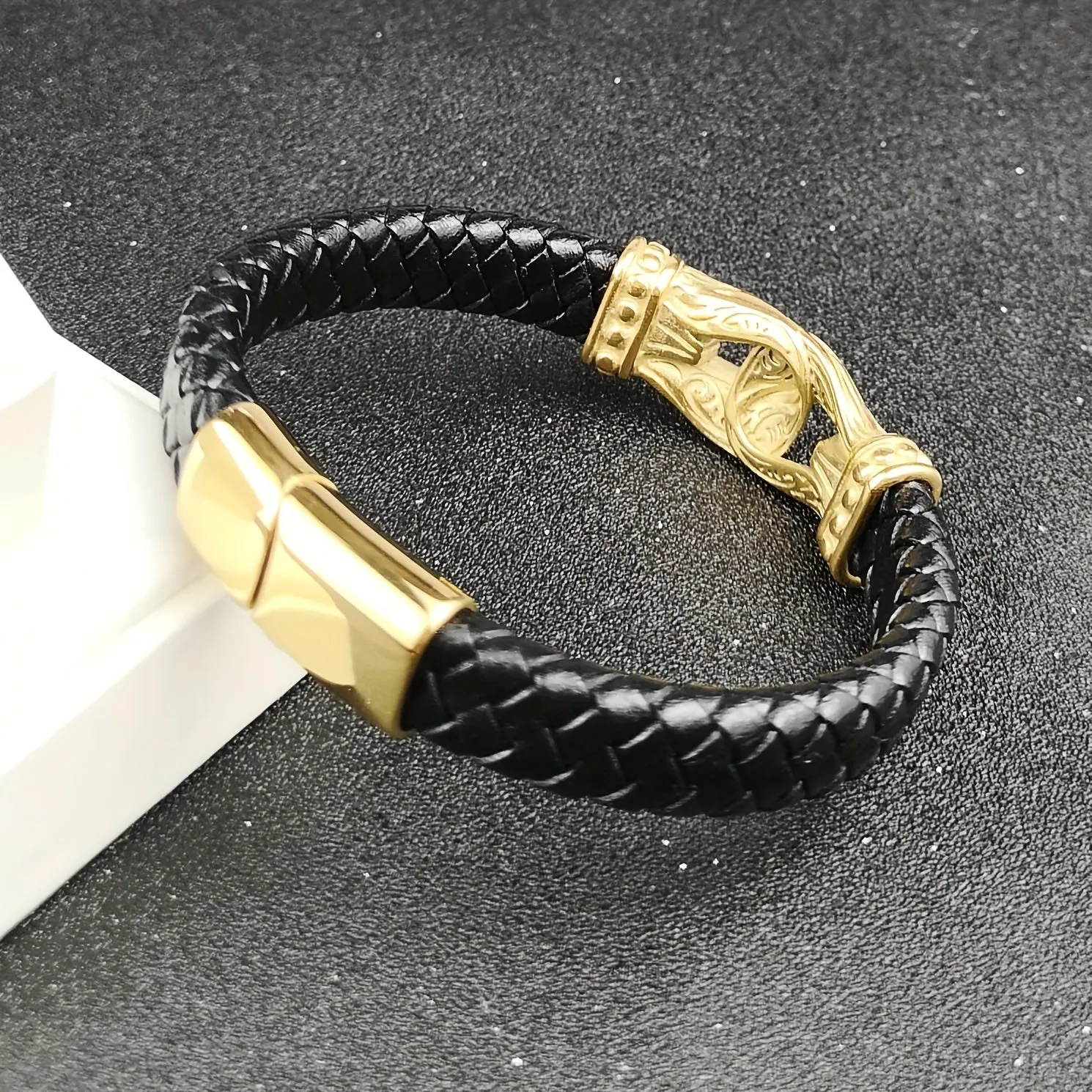 Men's Street Braided Titanium Steel Leather Bracelet