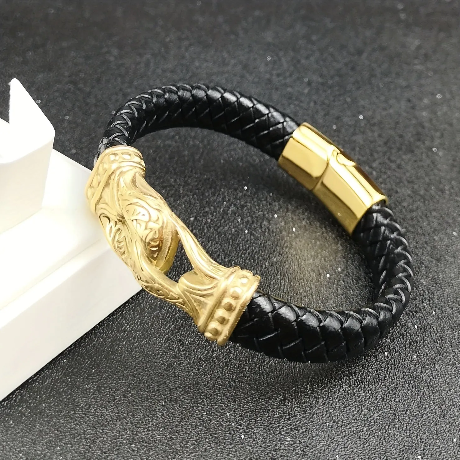Men's Street Braided Titanium Steel Leather Bracelet