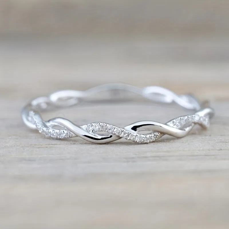 Men's Wave Pattern Zircon Inlaid Twist Vine Ring Size 5-10