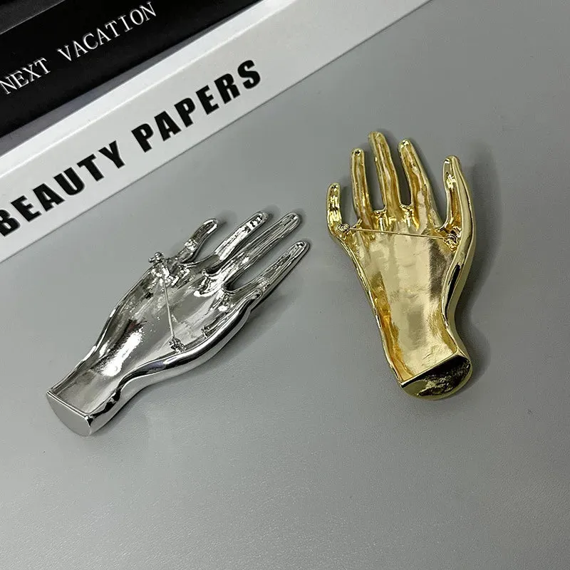 Metallic Hands Brooches - Gold or Silver