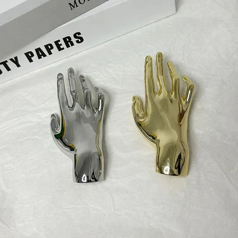 Metallic Hands Brooches - Gold or Silver