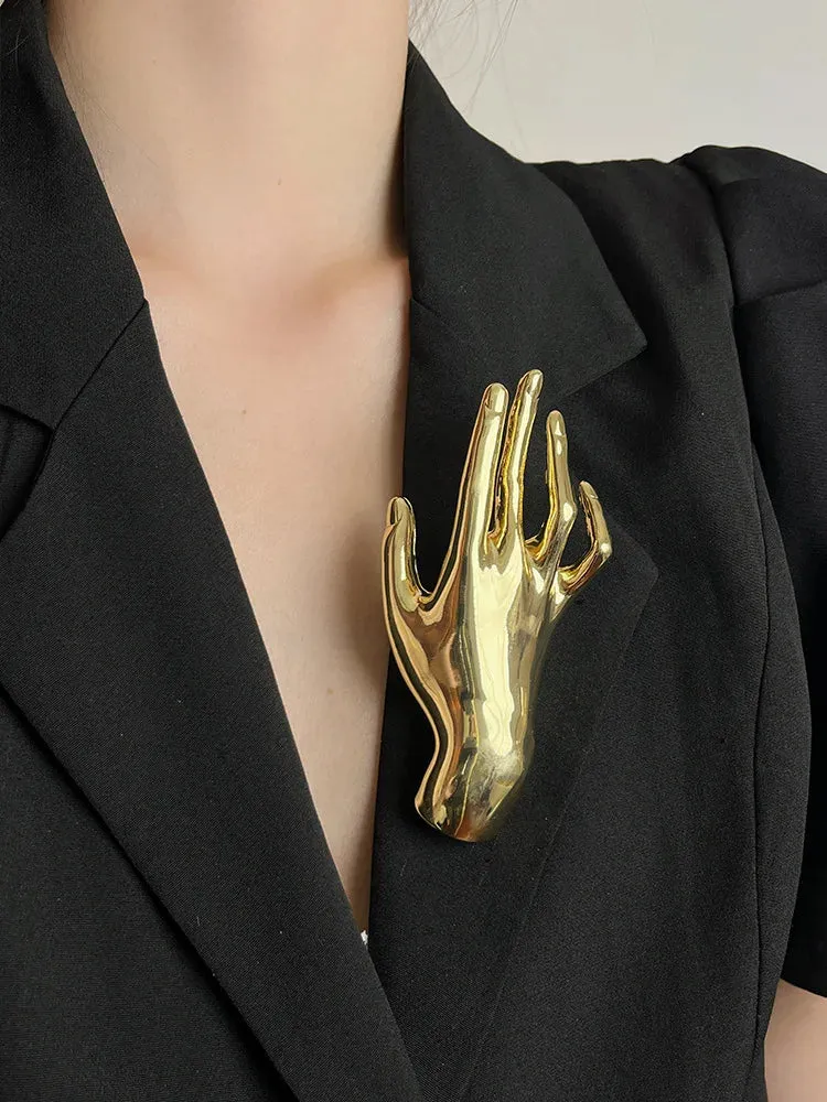Metallic Hands Brooches - Gold or Silver