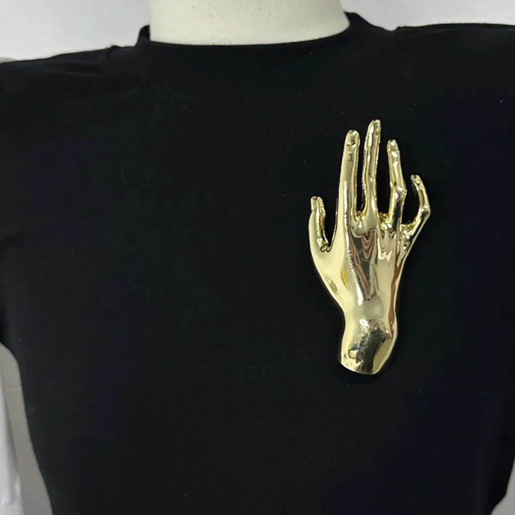 Metallic Hands Brooches - Gold or Silver