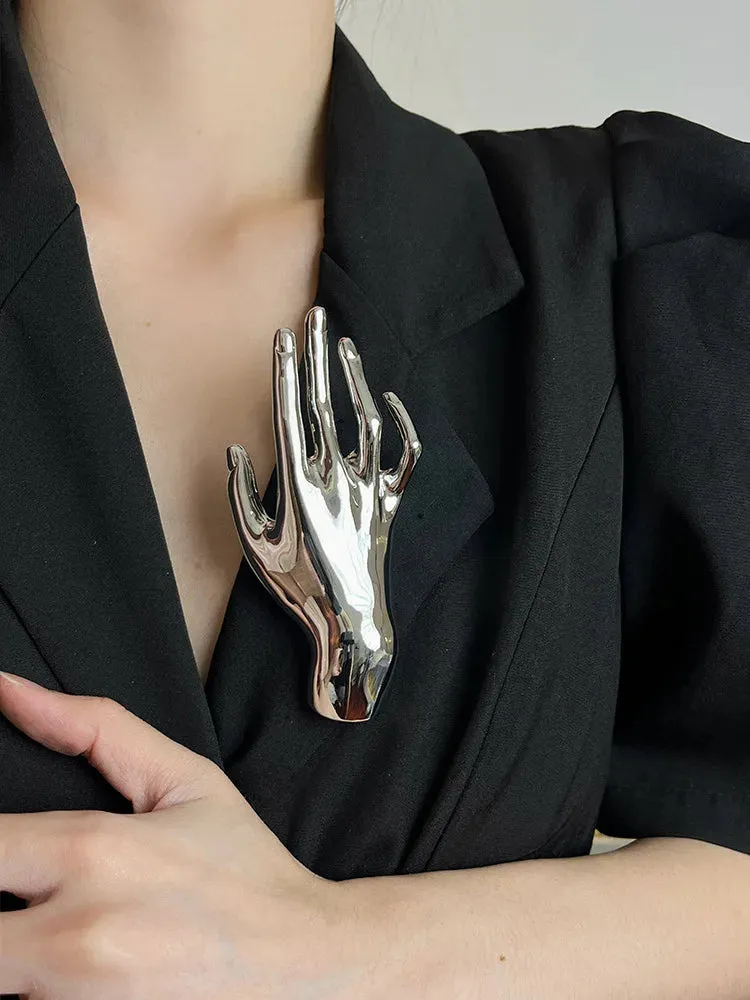 Metallic Hands Brooches - Gold or Silver
