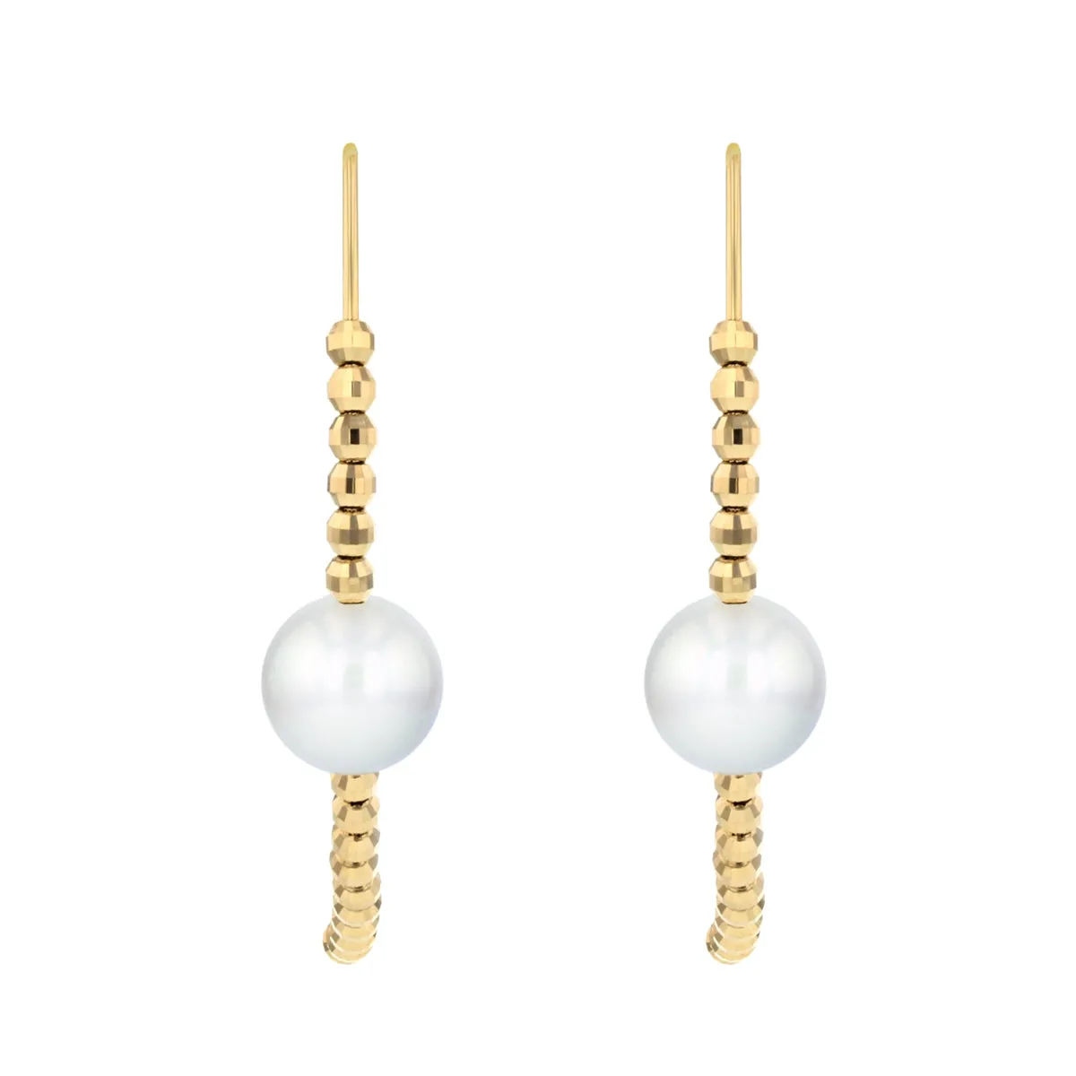 Mizuki Sea of Beauty Collection Small Bead & Akoya Pearl Open Marquis Earrings | 14K Yellow Gold