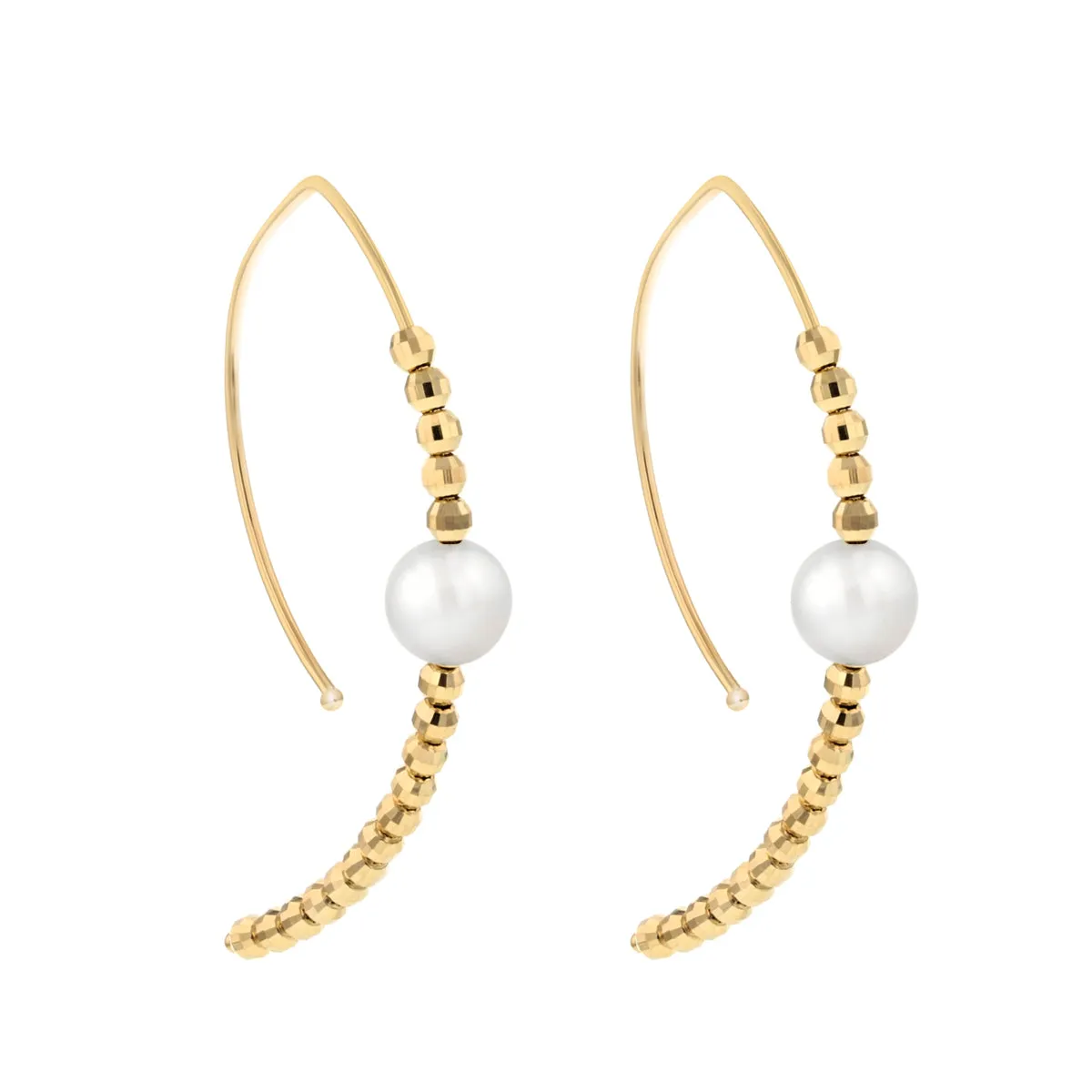 Mizuki Sea of Beauty Collection Small Bead & Akoya Pearl Open Marquis Earrings | 14K Yellow Gold
