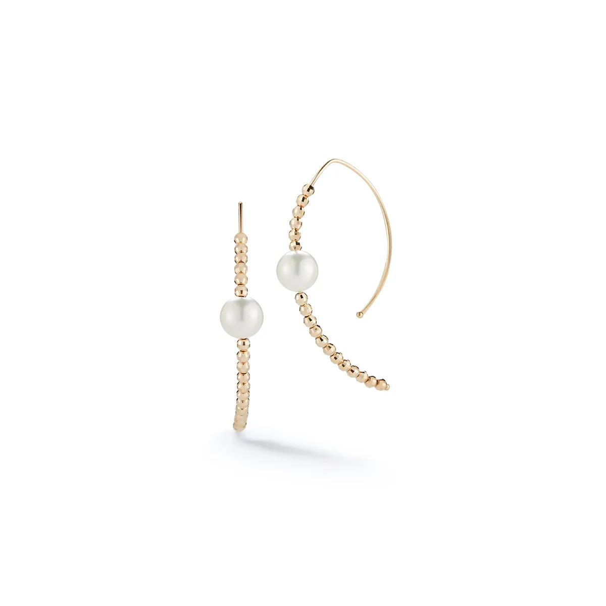 Mizuki Sea of Beauty Collection Small Bead & Akoya Pearl Open Marquis Earrings | 14K Yellow Gold