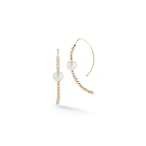 Mizuki Sea of Beauty Collection Small Bead & Akoya Pearl Open Marquis Earrings | 14K Yellow Gold