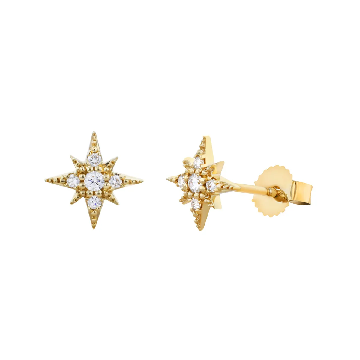 Mizuki Sea of Beauty Collection Small Diamond Star Stud Earrings | 14K Yellow Gold