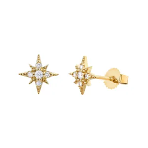 Mizuki Sea of Beauty Collection Small Diamond Star Stud Earrings | 14K Yellow Gold