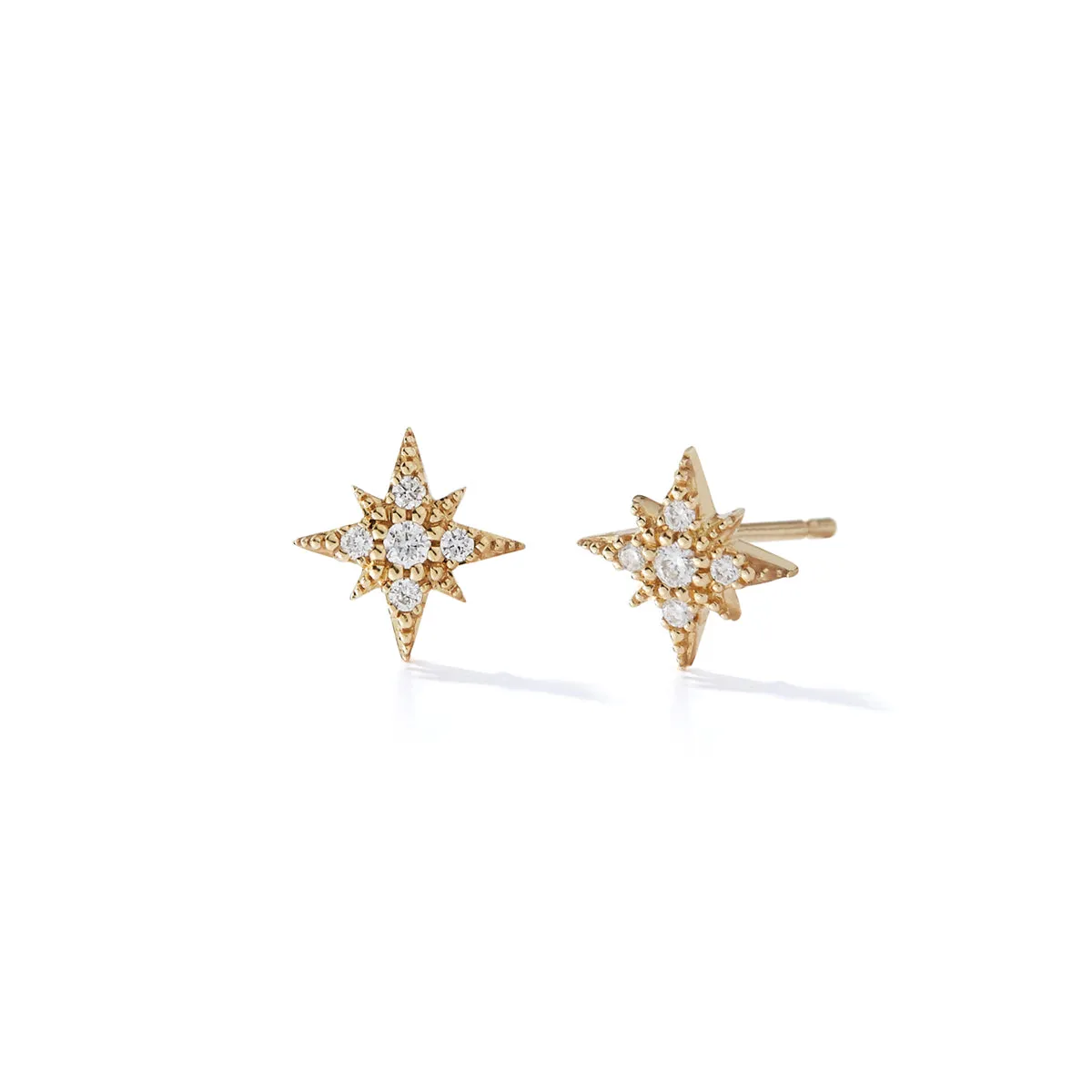 Mizuki Sea of Beauty Collection Small Diamond Star Stud Earrings | 14K Yellow Gold