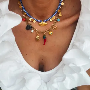 Multi Charm Summer Necklace and Blue Beaded Necklace