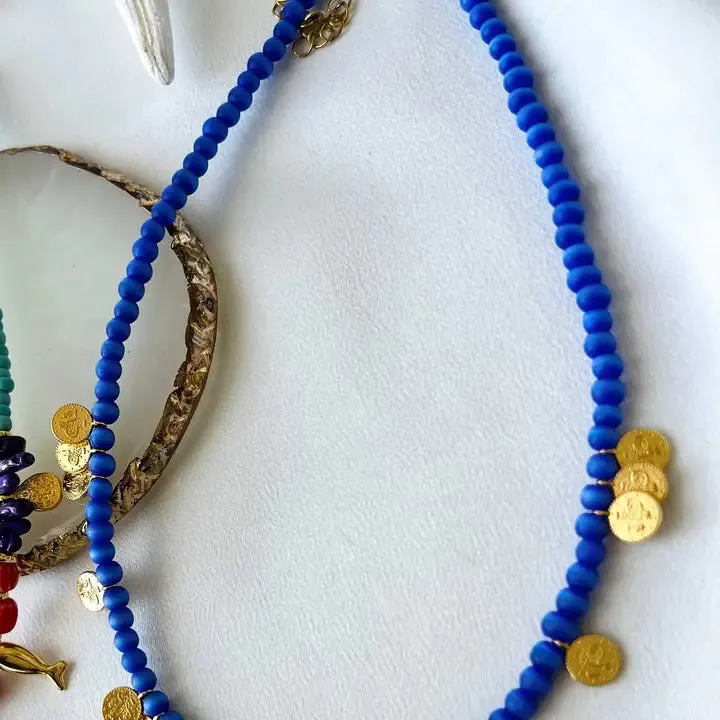 Multi Charm Summer Necklace and Blue Beaded Necklace