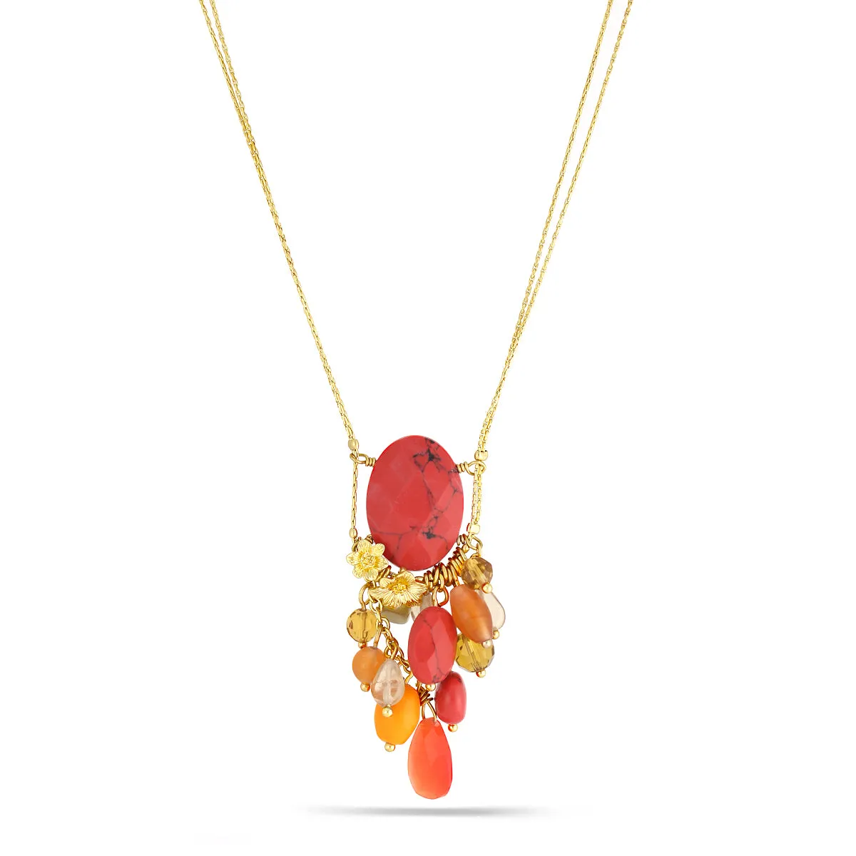 MULTI COLOR BEADS FLOWER DROP NECKLACES #205CR1101 (3C1)