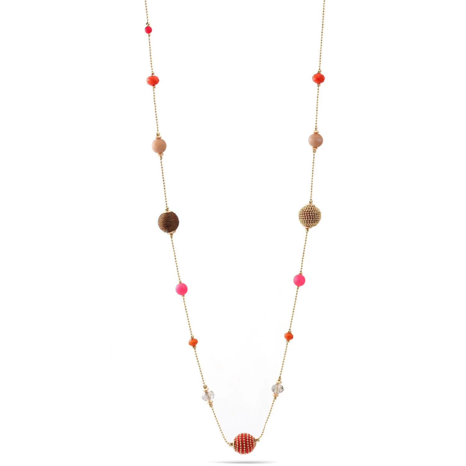 MULTI COLOR BEADS GOLD AND RED THREAD BALL NECKLACE #N14779 MULTI (BG16)